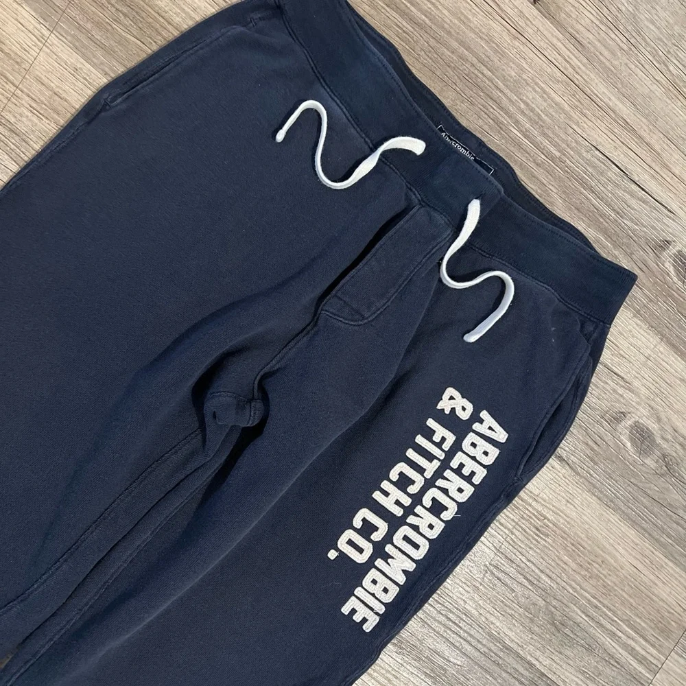 Abercrombie & Fitch Sweatpants Unisex sz M Black Track Pants Bold Spell Out Y2K - Picture 3 of 4